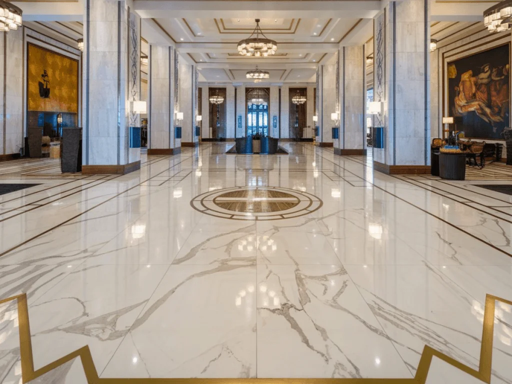 Corporate HQ — reception desk cladding with vein alignment